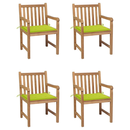 Trädgårdsstolar med ljusgröna dynor 4 st massiv teak