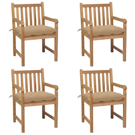 Trädgårdsstolar med beige dynor 4 st massiv teak