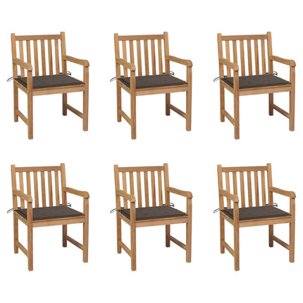 Trädgårdsstolar 6 st med taupe dynor massiv teak