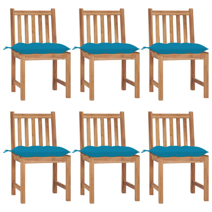 Trädgårdsstolar 6 st med dynor massiv teak