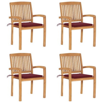 Stapelbara trädgårdsstolar med dynor 4 st massiv teak