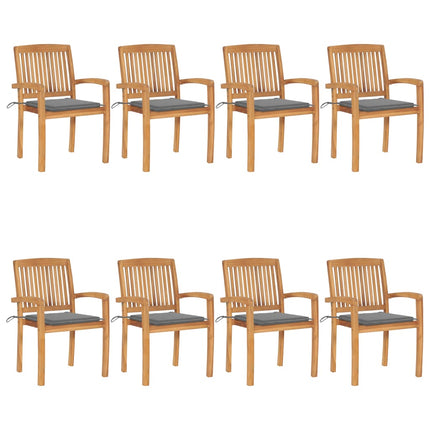 Stapelbara trädgårdsstolar med dynor 8 st massiv teak