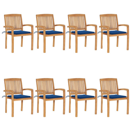 Stapelbara trädgårdsstolar med dynor 8 st massiv teak