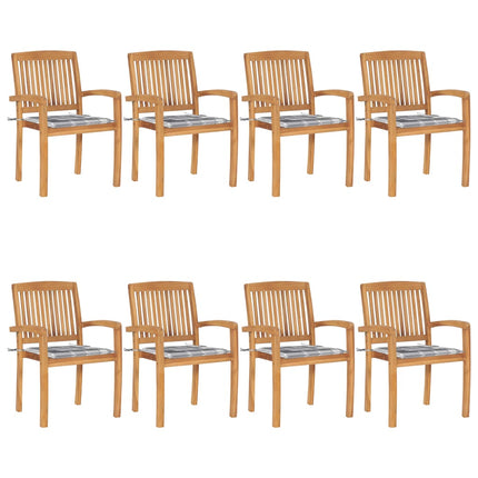 Stapelbara trädgårdsstolar med dynor 8 st massiv teak