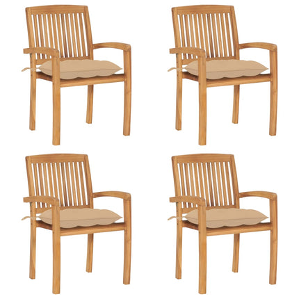 Stapelbara trädgårdsstolar med dynor 4 st massiv teak