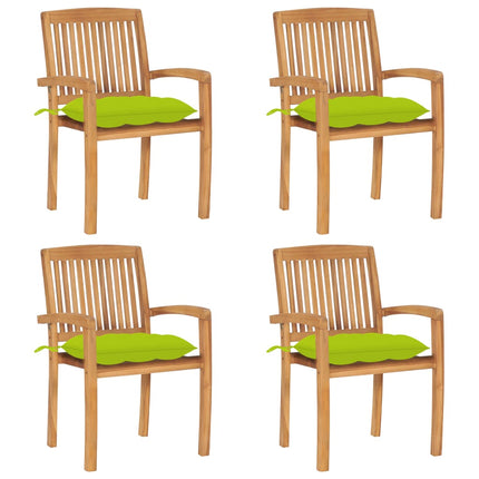 Stapelbara trädgårdsstolar med dynor 4 st massiv teak