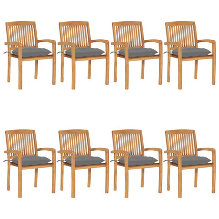 Stapelbara trädgårdsstolar med dynor 8 st massiv teak