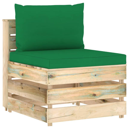 Mittensektion med dynor till pallsoffa tryckimpregnerat trä