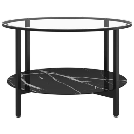 Soffbord svart och svart marmor 70 cm härdat glas