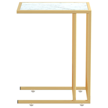 Sidobord till datorbord vit marmor 50x35x65 cm härdat glas