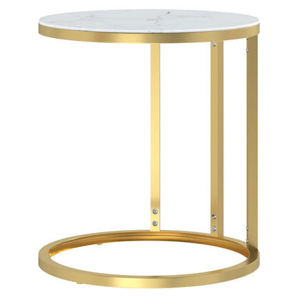 Sidobord guld och vit marmor 45 cm härdat glas