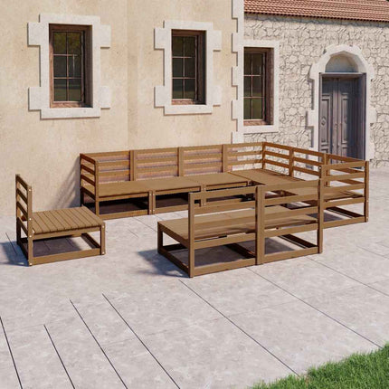 Loungegrupp 9 delar honungbrun massiv furu