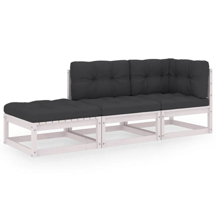 Loungegrupp med dynor 3 delar massiv furu