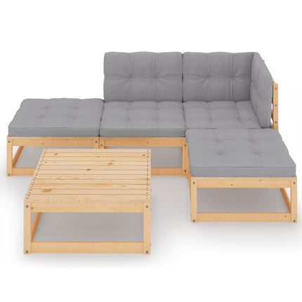 Loungegrupp med dynor 5 delar massiv furu