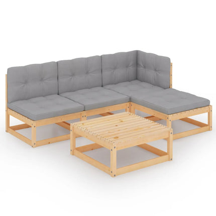 Loungegrupp med dynor 5 delar massiv furu
