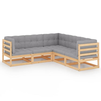 Loungegrupp med dynor 5 delar massiv furu