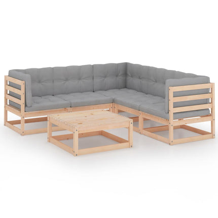 Loungegrupp med dynor 6 delar massiv furu