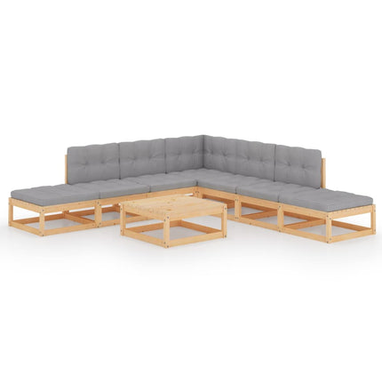 Loungegrupp med dynor 8 delar massiv furu