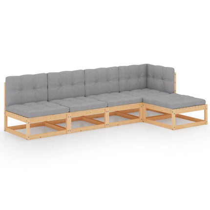 Loungegrupp med dynor 5 delar massiv furu