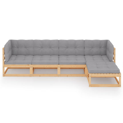 Loungegrupp med dynor 5 delar massiv furu