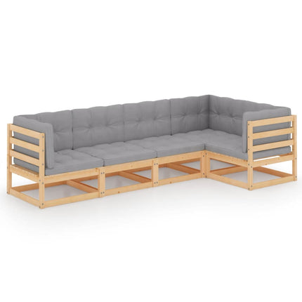Loungegrupp med dynor 5 delar massiv furu