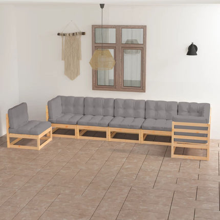 Loungegrupp för trädgården med dynor 7 delar massiv furu