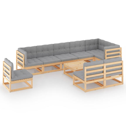 Loungegrupp för trädgården med dynor 10 delar massiv furu