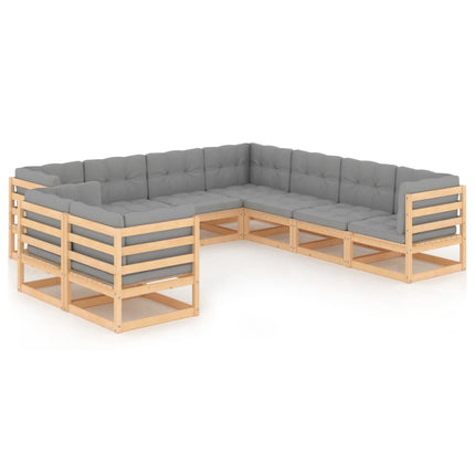 Loungegrupp för trädgården med dynor 9 delar massiv furu