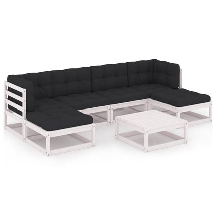 Loungegrupp med dynor 7 delar vit massiv furu
