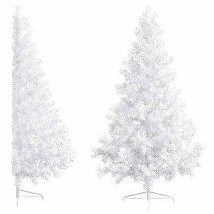 Belyst halv plastgran med kulor vit 210 cm