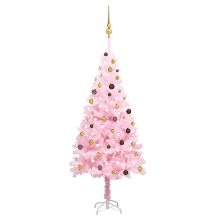 Belyst plastgran med kulor rosa 210 cm PVC