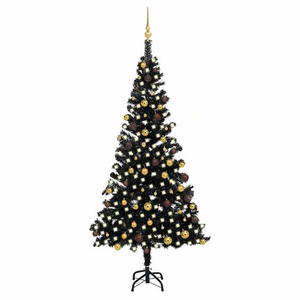 Belyst plastgran med kulor svart 150 cm PVC