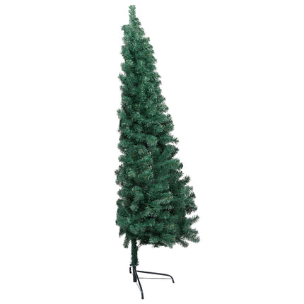 Belyst halv plastgran med kulor grön 180 cm