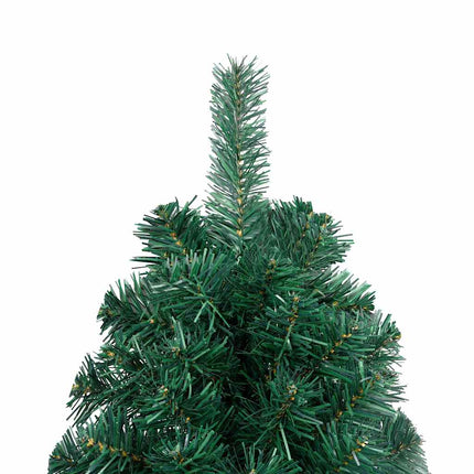 Belyst halv plastgran med kulor grön 180 cm