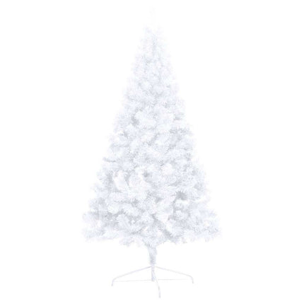Belyst halv plastgran med kulor vit 240 cm
