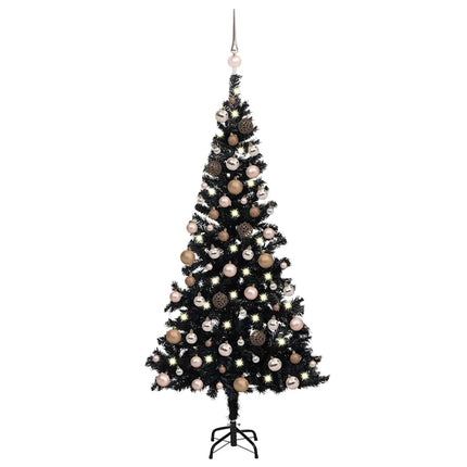 Belyst plastgran med kulor svart 180 cm PVC