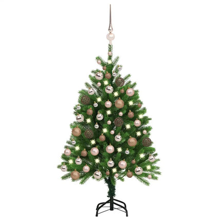 Belyst plastgran med kulor 120 cm grön