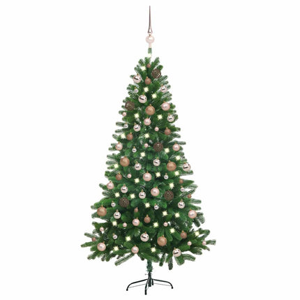 Belyst plastgran med kulor 180 cm grön