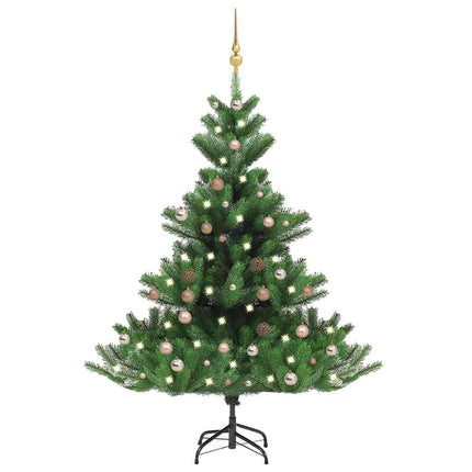 Konstgjord nordmannsgran med LED och julgranskulor grön 180 cm