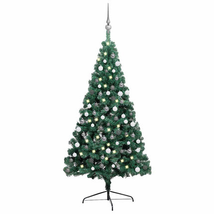 Belyst halv plastgran med kulor grön 120 cm