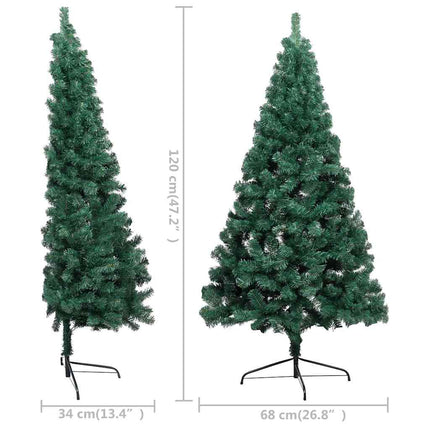 Belyst halv plastgran med kulor grön 120 cm