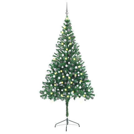 Belyst plastgran med kulor 210 cm 910 grenar