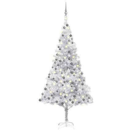 Belyst plastgran med kulor silver 240 cm PET
