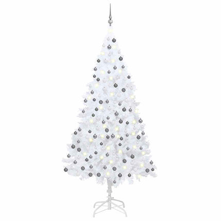 Belyst plastgran med kulor vit 210 cm PVC