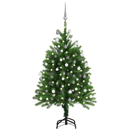 Belyst plastgran med kulor 120 cm grön