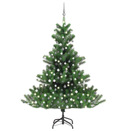 Konstgjord nordmannsgran med LED och julgranskulor grön 210 cm