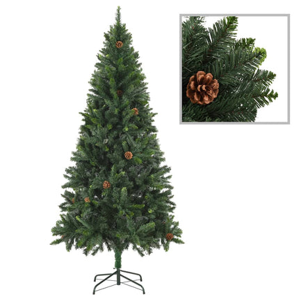 Belyst plastgran med kulor och kottar grön 180 cm