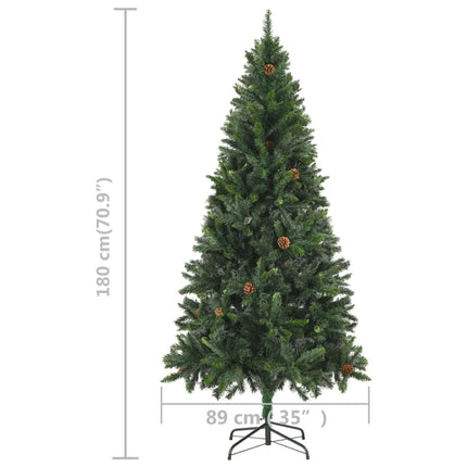 Belyst plastgran med kulor och kottar grön 180 cm