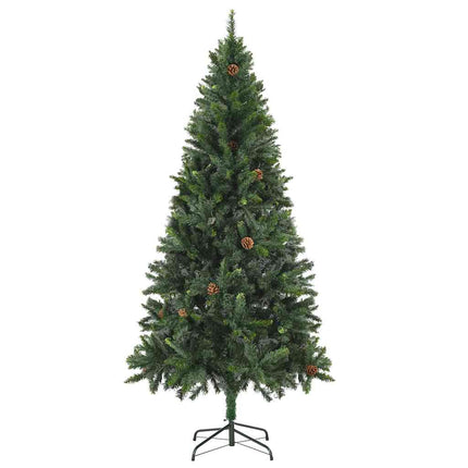 Belyst plastgran med kulor och kottar 180 cm