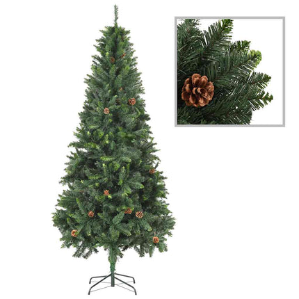 Belyst plastgran med kulor och kottar 210 cm